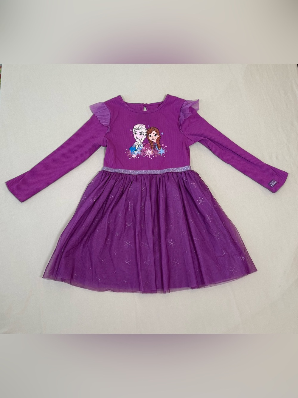 Primark Purple Frozen Elsa and Anna Sparkle Tulle Dress, Size 6-7.